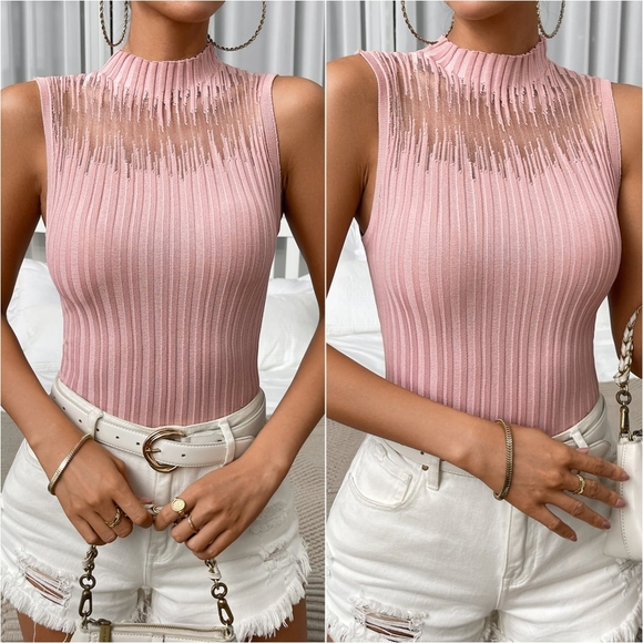 Mock Neck Ribbed Knit Tank - Picture 5 of 5